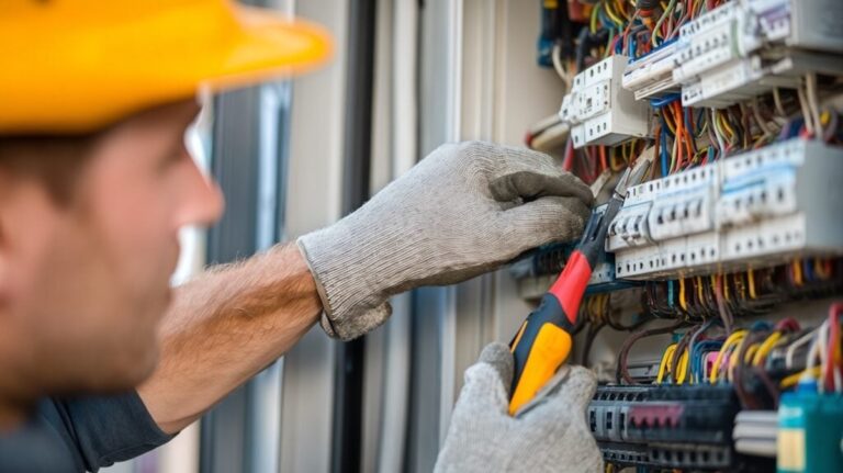An electrician inspecting electrical panel