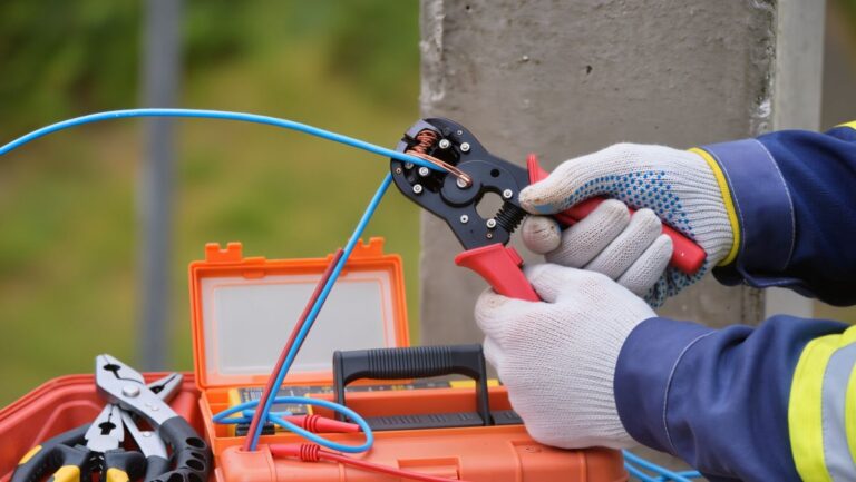 electrician fixing wires installation