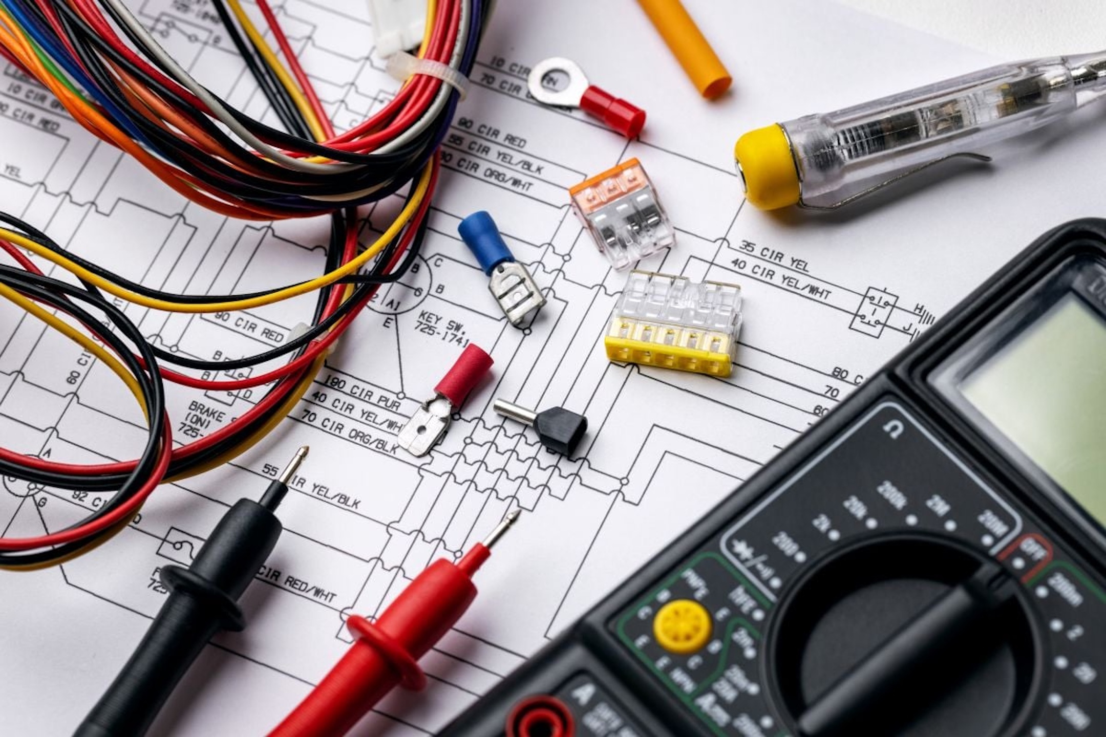 electrician-tools-and-electrical-equipment-on-wiring-diagram