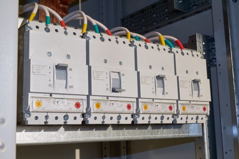 Four power circuit breakers are fixed in the electrical Cabinet in line.